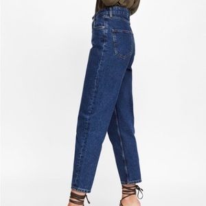 Zara Dark Wash Straight Leg High Rise Button Fly Denim Jeans